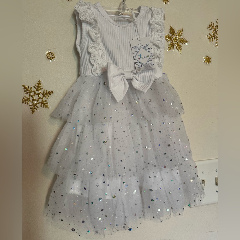 White Sequin Tiered Sundress for Wedding Guest